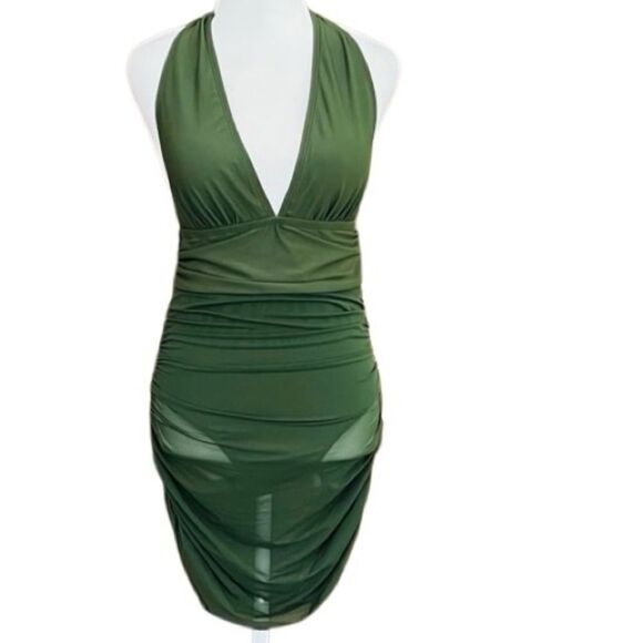 NWT CUPSHE One Piece Swimsuit Tummy Control Halter Neck Ruched Mesh Bathing Suit - Picture 8 of 14